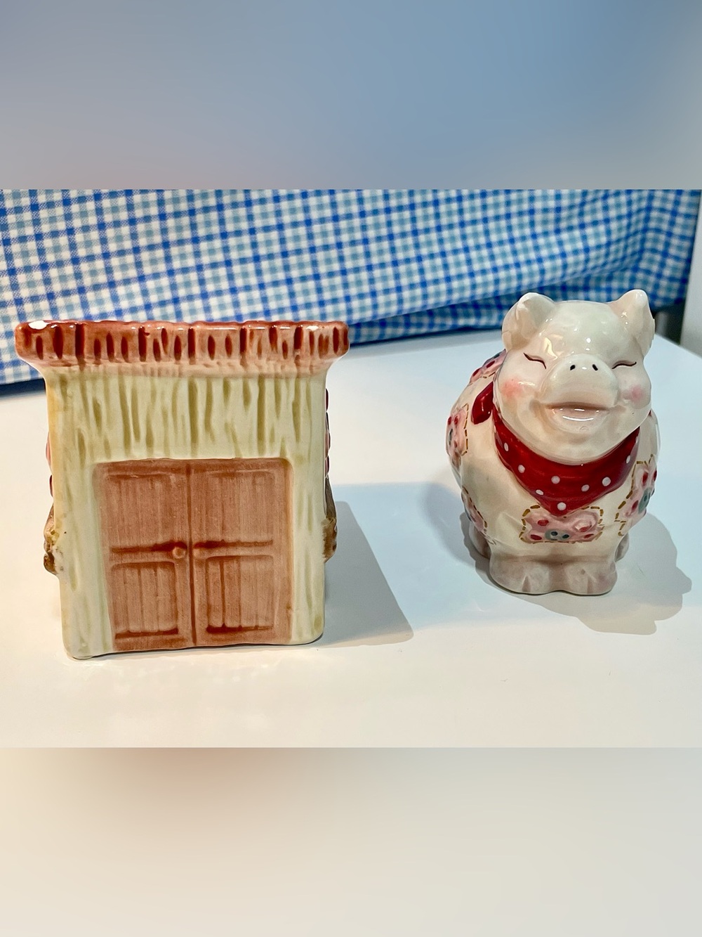 Vintage BICO China Pig & Barn Ceramic Salt and Pepper Shaker Set